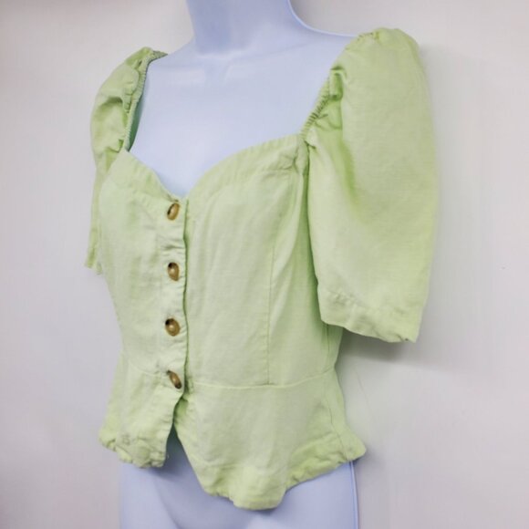 Wilfred Aritzia Janine Button Front Linen Blend Green Blouse Shirt Top Size Smal - Picture 3 of 8